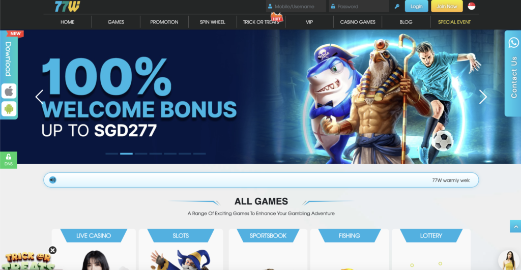 77W Online Casino Platform